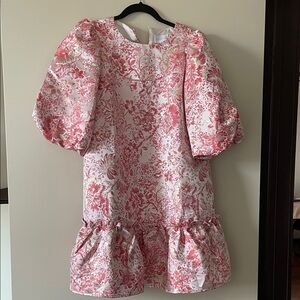 Sugarlips Red and Gold Jacquard Floral Dress Size S